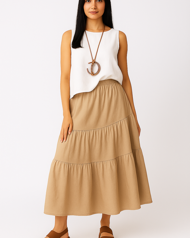 Tiered Maxi Skirt- Beige