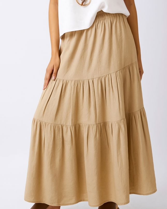 Tiered Maxi Skirt- Beige