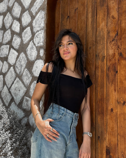 Pure Cotton Strap Top - Black