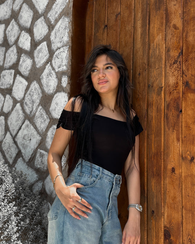 Pure Cotton Strap Top - Black