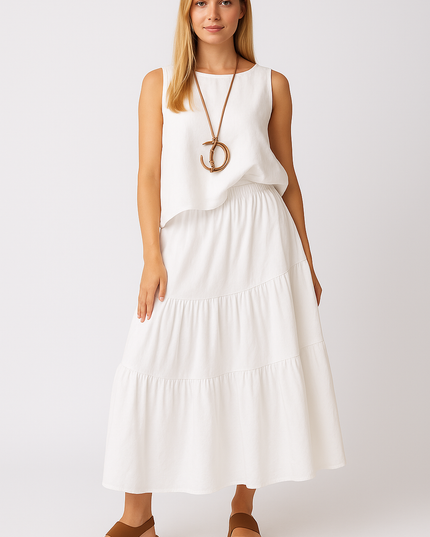 Tiered Maxi Skirt - White