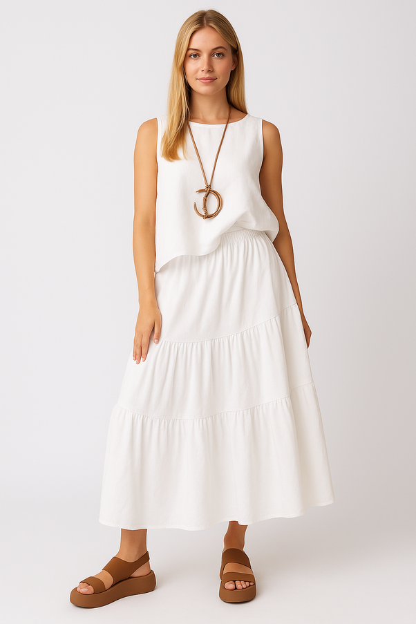 Tiered Maxi Skirt - White